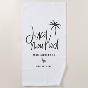 Just married palm tree wedding gift beach towel