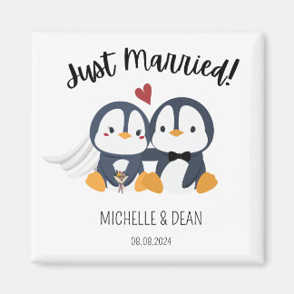 just married penguin cute giveaway personalised magnet
