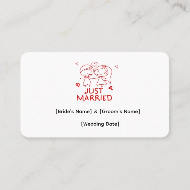 Just Married Personalised Business Card, Custom We Card (Front)