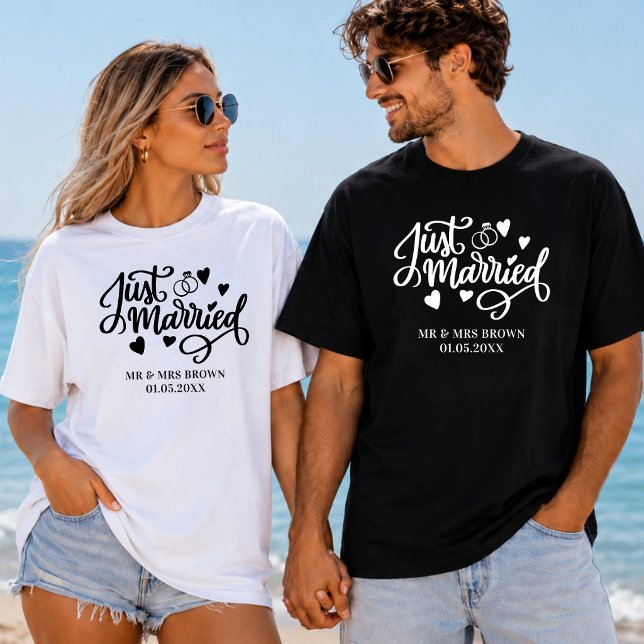 Just Married Personalised Couples Matching Wedding T-Shirt (Creator Uploaded)