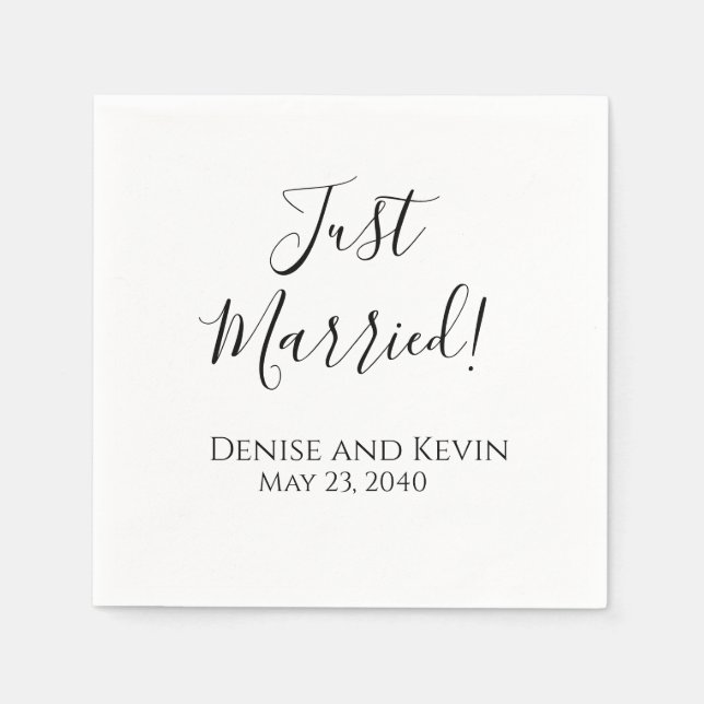 Just Married Personalised Wedding Napkins (Front)