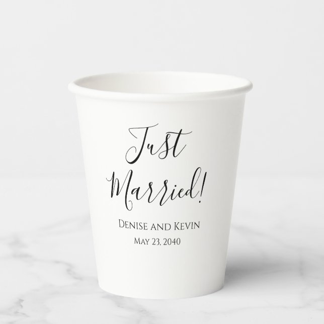 Just Married Personalised Wedding Paper Cups Party (Front)
