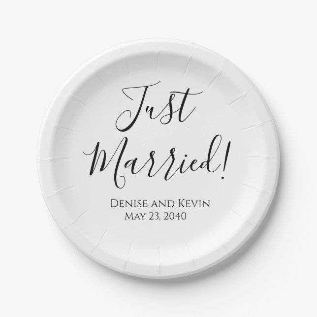 Just Married Personalised Wedding Paper Plates  (Front)