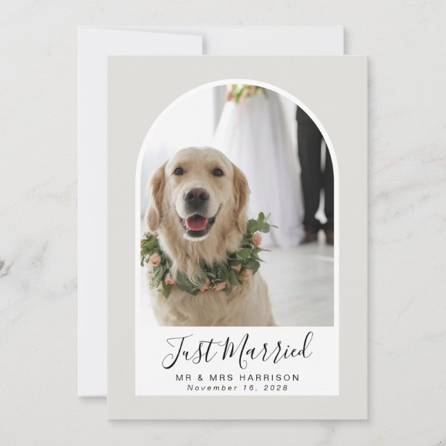 Just Married Photo Arched Frame Wedding Announcement (Front)
