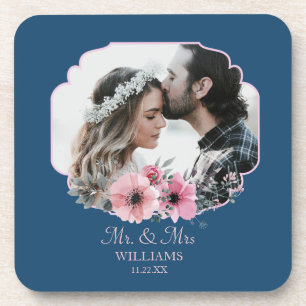 Just Married Photo Portrait Marriage Anniversary Coaster