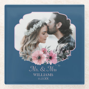 Just Married Photo Portrait Marriage Anniversary Glass Coaster