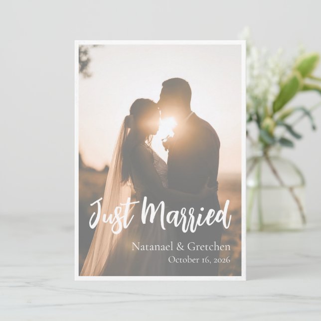 Just Married Photo Wedding Announcement Card (Standing Front)