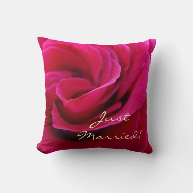 Just Married pillow Pink Rose Honeymoon Wedding (Front)