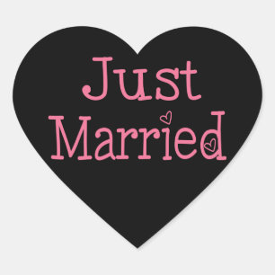 Just Married Pink And Black Heart Wedding Sticker
