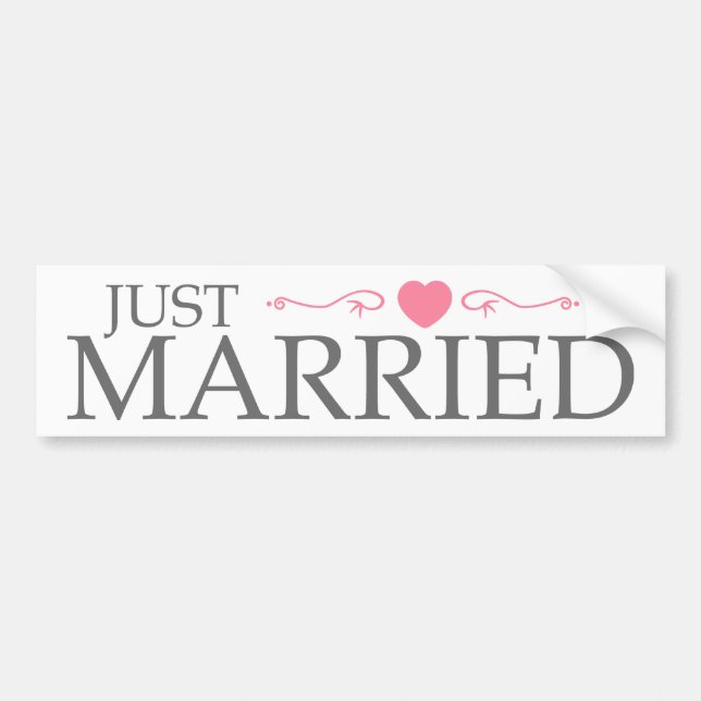 Just Married (Pink Heart Scroll) Bumper Sticker (Front)
