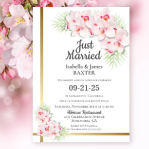 Just Married Pink Orchid Floral Wedding Reception Invitation