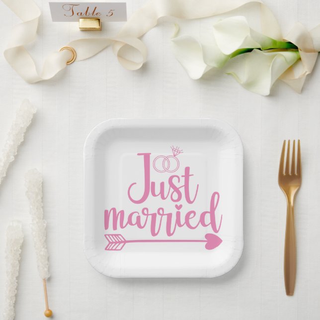 Just Married Pink Paper Plate (Wedding)