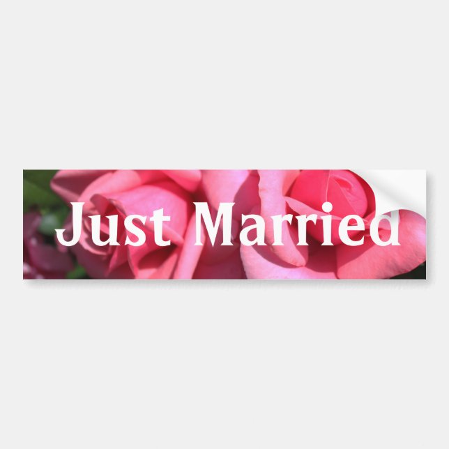 Just married pink rose flowers bumper sticker. sticker (Front)