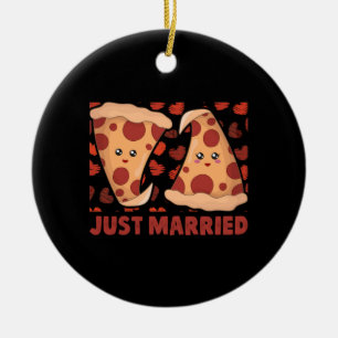 Just Married Pizza Slice Ceramic Tree Decoration