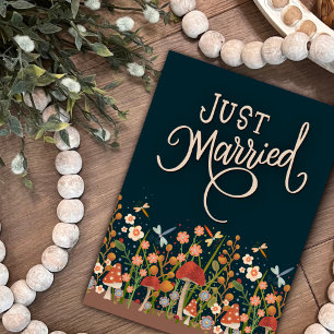 Just Married Pretty Wildflower Wedding Boho  Card