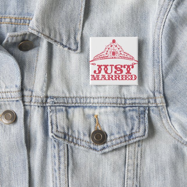 Just Married Princess Bride Tiara Weddings 15 Cm Square Badge (In Situ)