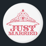 Just Married Princess Bride Tiara Weddings Magnet<br><div class="desc">Wedding Party Gifts- to change background colour click customise - click edit - select last tool on drop down and choose any colour shown or insert your own RGB hex code for your custom wedding colour - to change font colour select the text you wish to change and then click...</div>