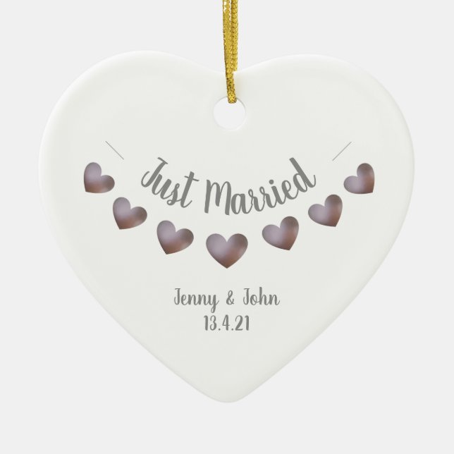 Just married purple and pearl bunting ornament (Front)
