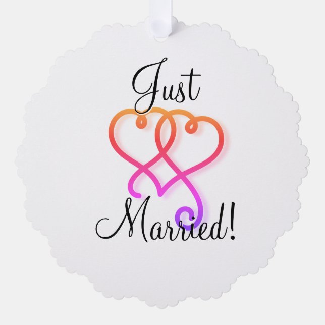 Just Married Rainbow Swirly Hearts Tree Decoration Card (Front)