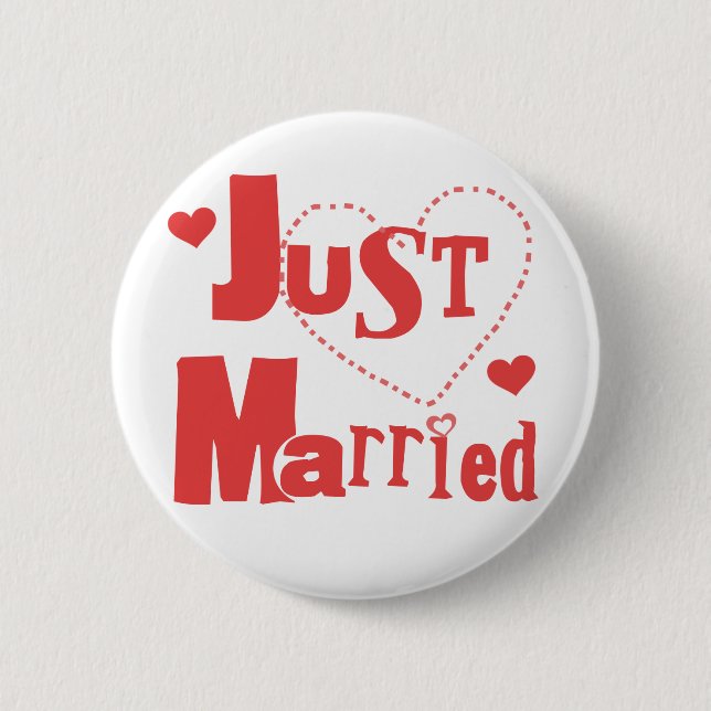 Just Married Red Heart 6 Cm Round Badge (Front)