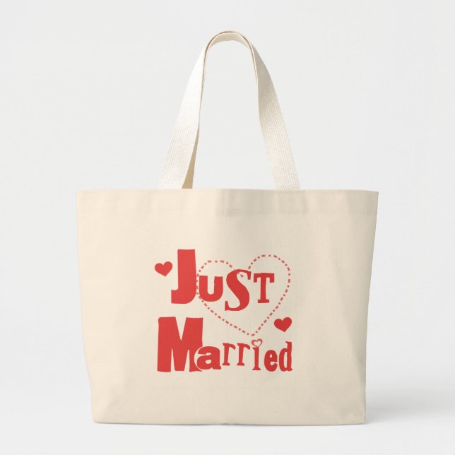 Just Married Red Heart Large Tote Bag (Front)
