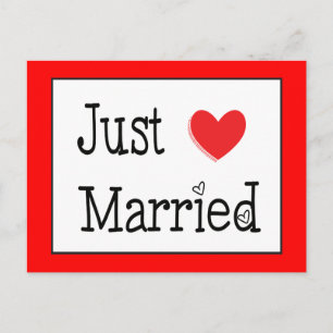 Just Married Red Heart Wedding Announcement