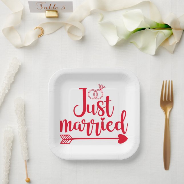 Just Married Red Paper Plate (Wedding)