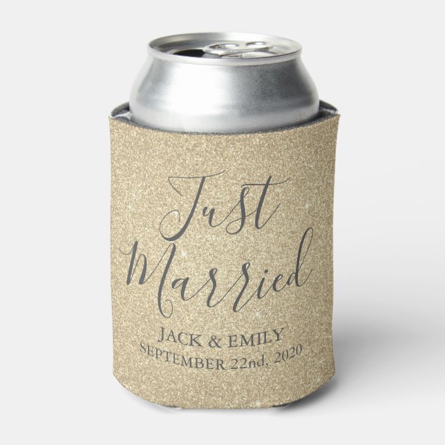 Just Married Romantic Gold Can Cooler (Can Front)