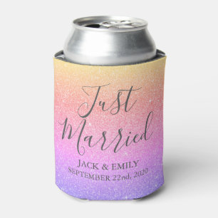 Just Married Romantic Purple Pink Can Cooler