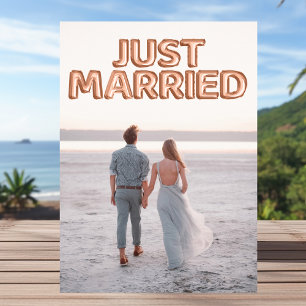 Just Married Rose Gold Balloons Wedding Photo Announcement
