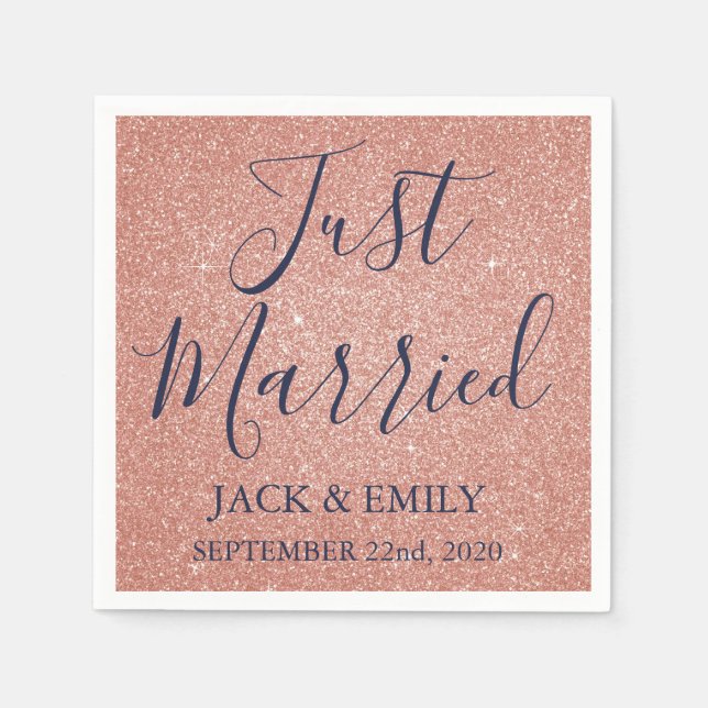 Just Married Rose Gold Blush Pink Napkins (Front)