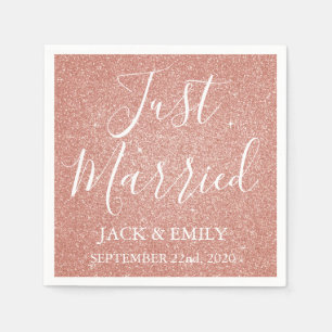 Just Married Rose Gold Blush Pink Napkins