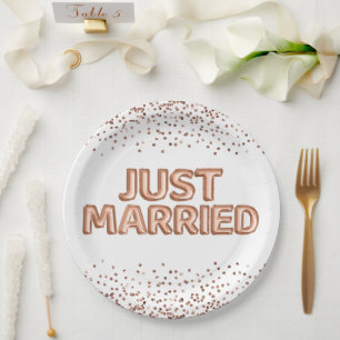 Just Married Rose Gold Wedding Balloons Paper Plate