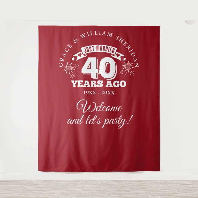 Just Married Ruby 40th Anniversary Photo Prop Tapestry (Front)