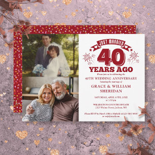 Just Married Ruby 40th Wedding Anniversary 2 Photo Invitation