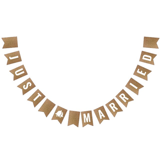 Just Married Rustic Burlap Neutral Beige Boho Bunting (All)