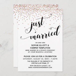 Just Married Script Copper Confetti Reception-Only Invitation