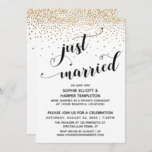 Just Married Script, Gold Confetti, Reception-Only Invitation