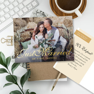 Just Married Script Photo Foil Invitation Postcard
