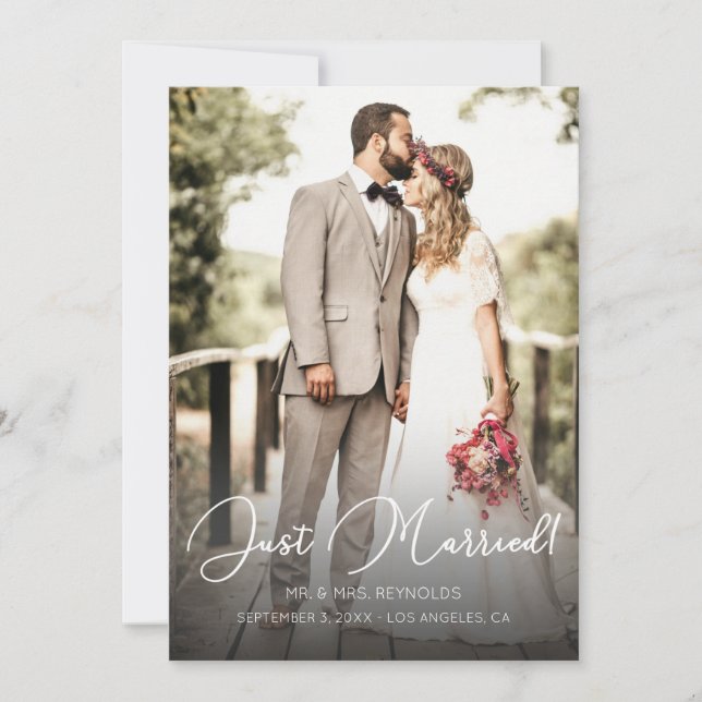 Just Married Script & Photo optional Reception Invitation (Front)