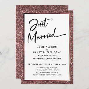 Just Married Script Rose Gold Glitter Reception Invitation