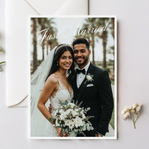 Just Married Script Wedding Announcement Card