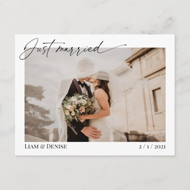 Just Married Script Wedding Announcement Elopement Postcard (Front)