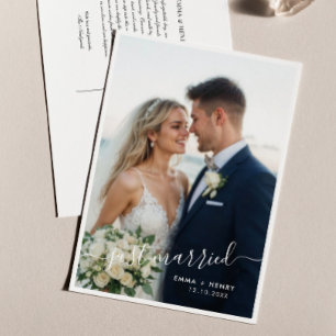 Just Married Script Wedding Photo Announcement Postcard