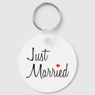 Just Married (Script With Red Heart) Key Ring