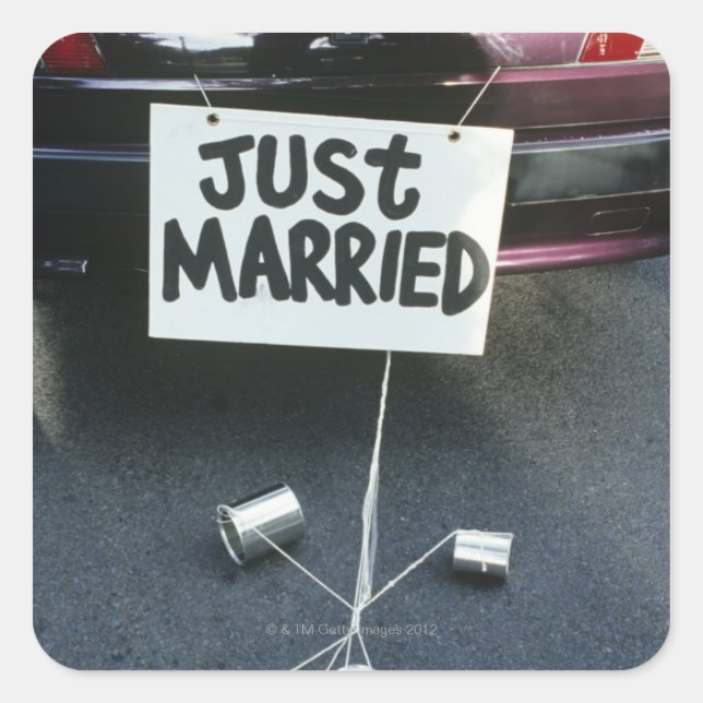 Just Married sign on back of car Square Sticker (Front)
