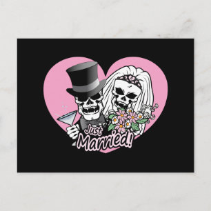 Just Married Skulls Announcement Postcard