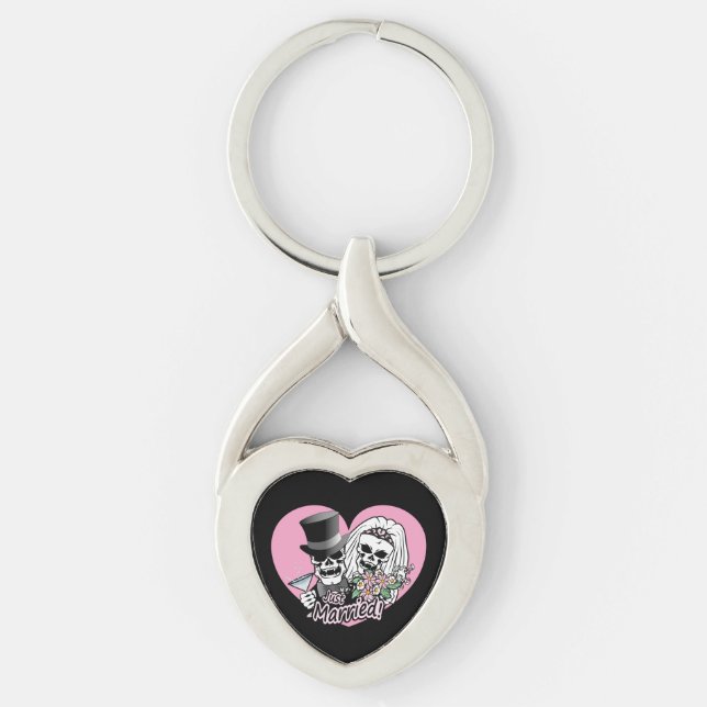 Just Married Skulls Key Ring (Front)