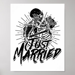 Just Married- Spooky Halloween Bride And Groom Cou Poster