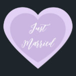 Just Married Sticker<br><div class="desc">Just Married heart sticker is shown in a double heart design.
Colour Purple & Lavender</div>
